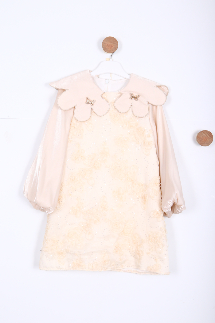 Kız Çocuk Elbise 3-10 Yaş 2931 Ekru - 1