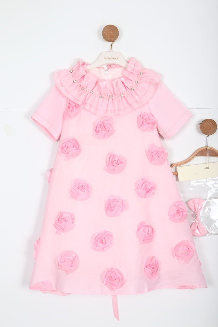 Kız Çocuk Kısa Kol Elbise 1-6 Yaş 1903-1 Pembe - 3