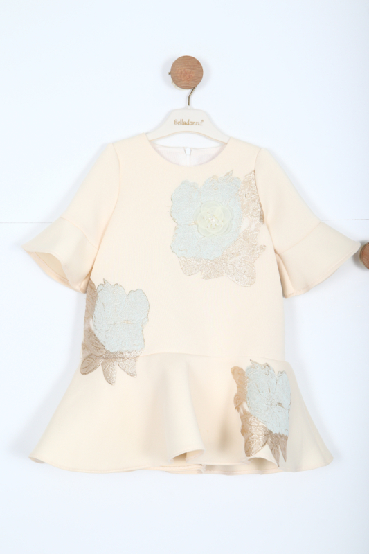Kız Çocuk Kısa Kol Elbise 2-7 Yaş 2902-1 Bej - BELLADONNA