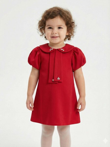 Kız Çocuk Kısa Kol Elbise 1-6 Yaş 2915-1 Kırmızı - BELLADONNA