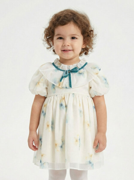 Kız Çocuk Elbise 1-6 Yaş 2922-1 Beyaz - Mavi - BELLADONNA