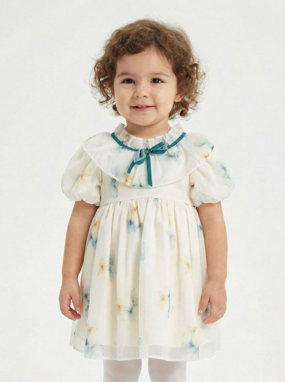 Kız Çocuk Elbise 1-6 Yaş 2922-1 Beyaz - Mavi - 1