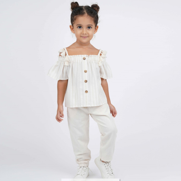 P-003384 (bes 3940) Kız Pantolon 2-6 Yaş Ekru - BEST KIDS