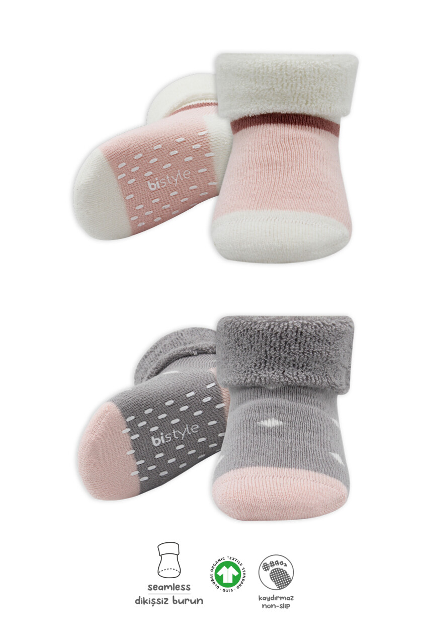 Bi̇style 2'li Havlu Soket Kaymaz Point Gi̇rl 10505 Gri Pudra - 1