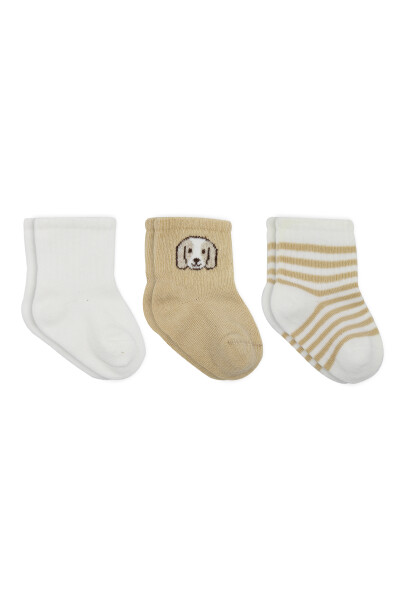 Bistyle Dog Boy 3'lü Penye Soket Çorap 10134 Ekru - Bistyle