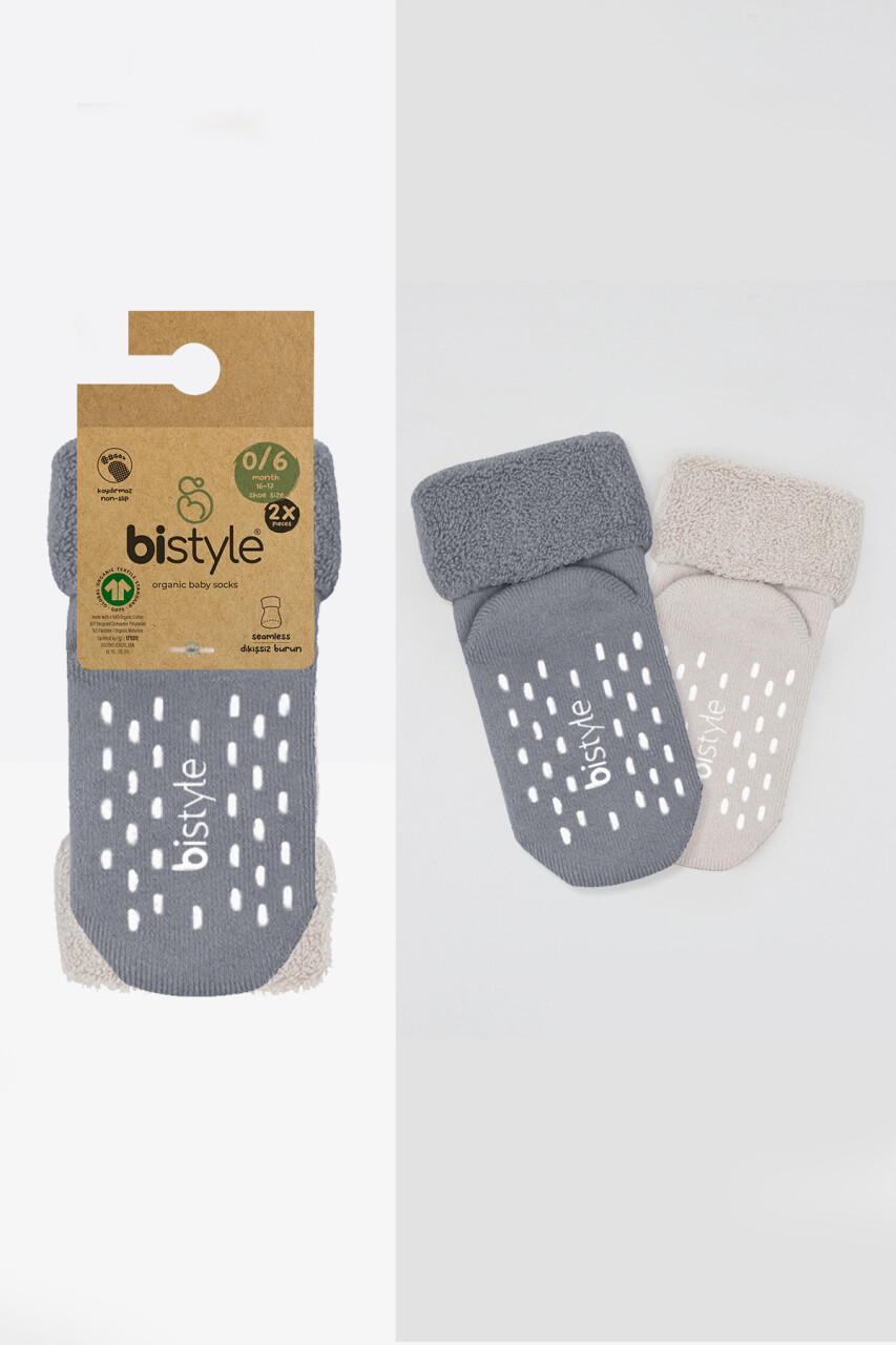 Bi̇style 2'li Havlu Soket Kaymaz Basic Boy 10508 Gri - 5