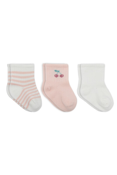 Bistyle Cherry Girl 3'lü Penye Soket Çorap 10138 Ekru - Bistyle