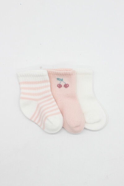 Bistyle Cherry Girl 3'lü Penye Soket Çorap 10138 Ekru - 2