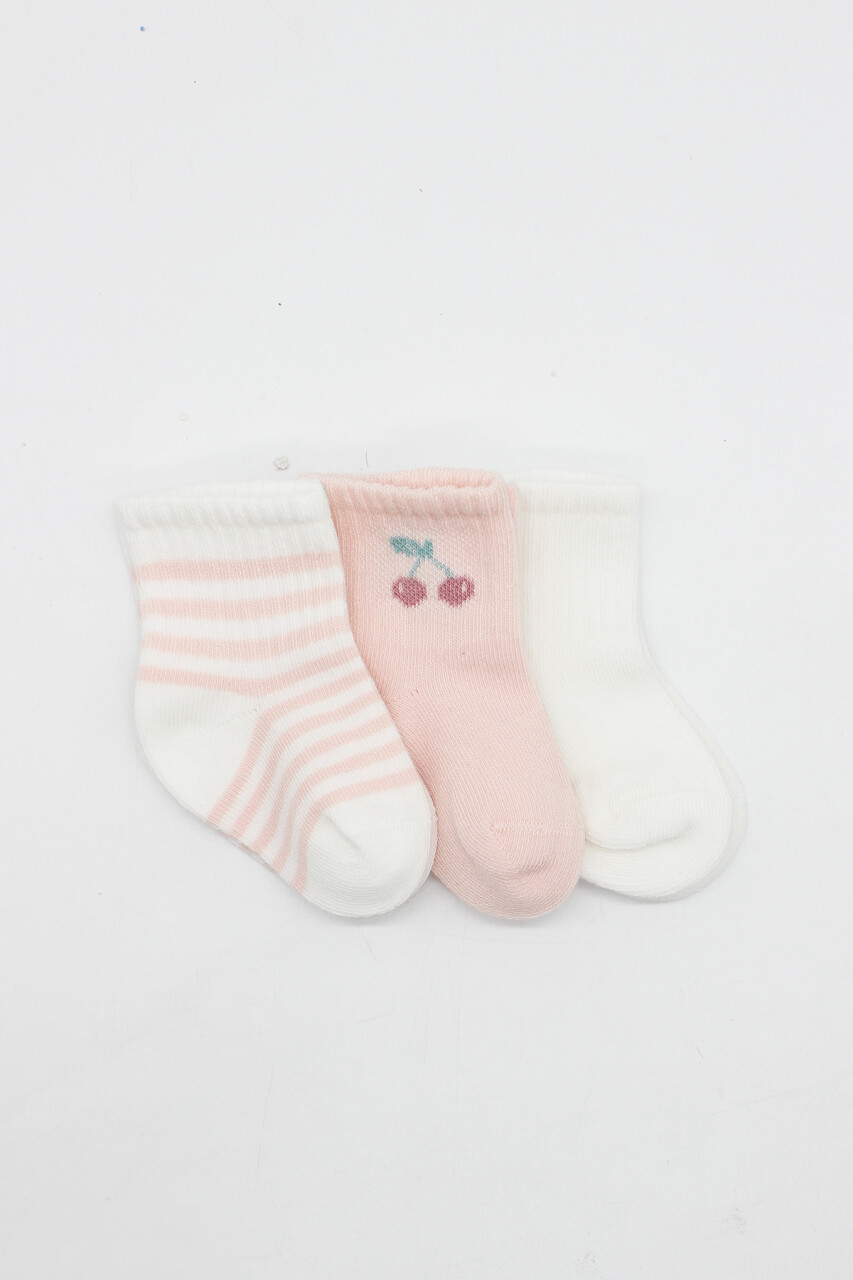 Bistyle Cherry Girl 3'lü Penye Soket Çorap 10138 Ekru - 2