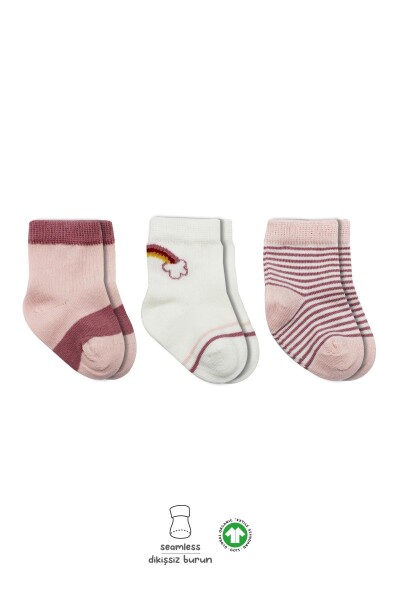 Bistyle 3lü Penye Rainbow Soket Çorap 10113 Pudra - Bistyle