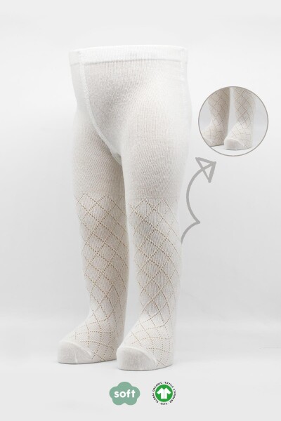 Bistyle Tekli Ekose Kabartma Penye Külotlu Çorap BS50105 Ekru - Bistyle