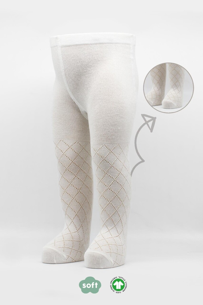 Bistyle Tekli Ekose Kabartma Penye Külotlu Çorap BS50105 Ekru - 1