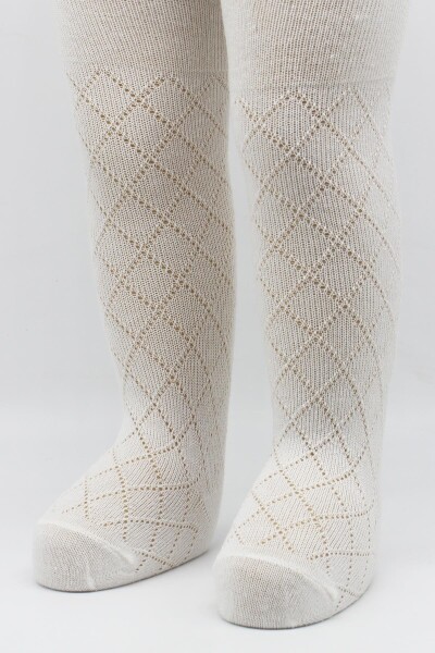 Bistyle Tekli Ekose Kabartma Penye Külotlu Çorap BS50105 Ekru - 2