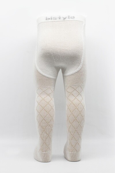 Bistyle Tekli Ekose Kabartma Penye Külotlu Çorap BS50105 Ekru - 3