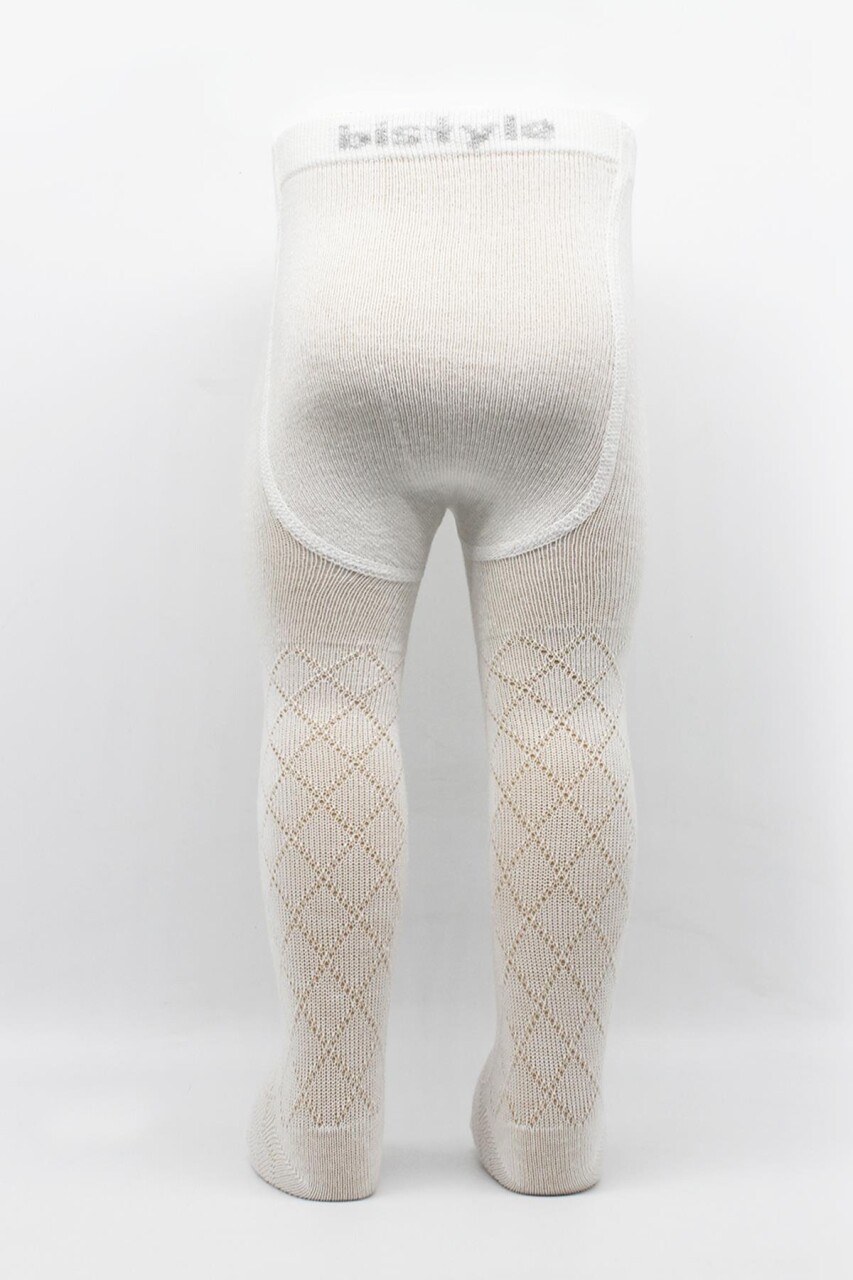 Bistyle Tekli Ekose Kabartma Penye Külotlu Çorap BS50105 Ekru - 3