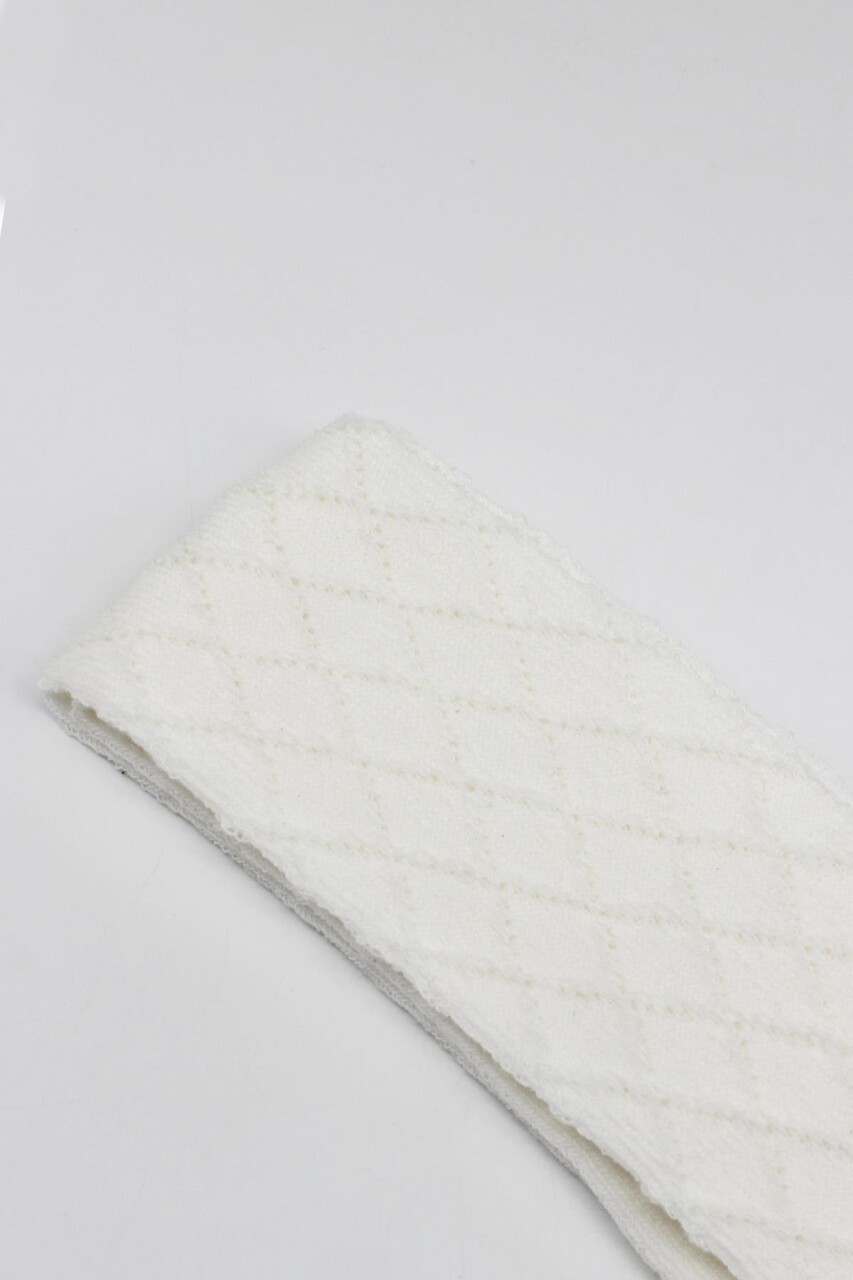 Bistyle Tekli Ekose Kabartma Penye Külotlu Çorap BS50105 Ekru - 4