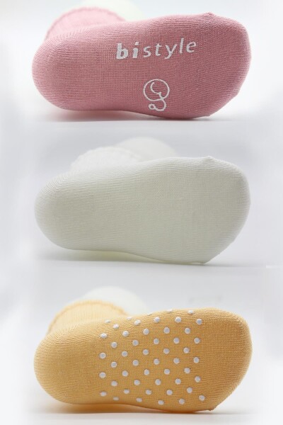 Bistyle 3lü Basic Kaymaz Penye Soket Çorap 10107 Pudra Ekru Somon - 5