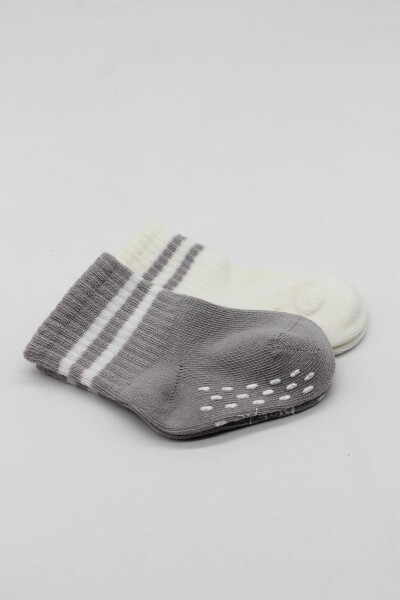 Bistyle 2li Çemberli Kaymaz Soket Çorap 10125 Gri Ekru - 3
