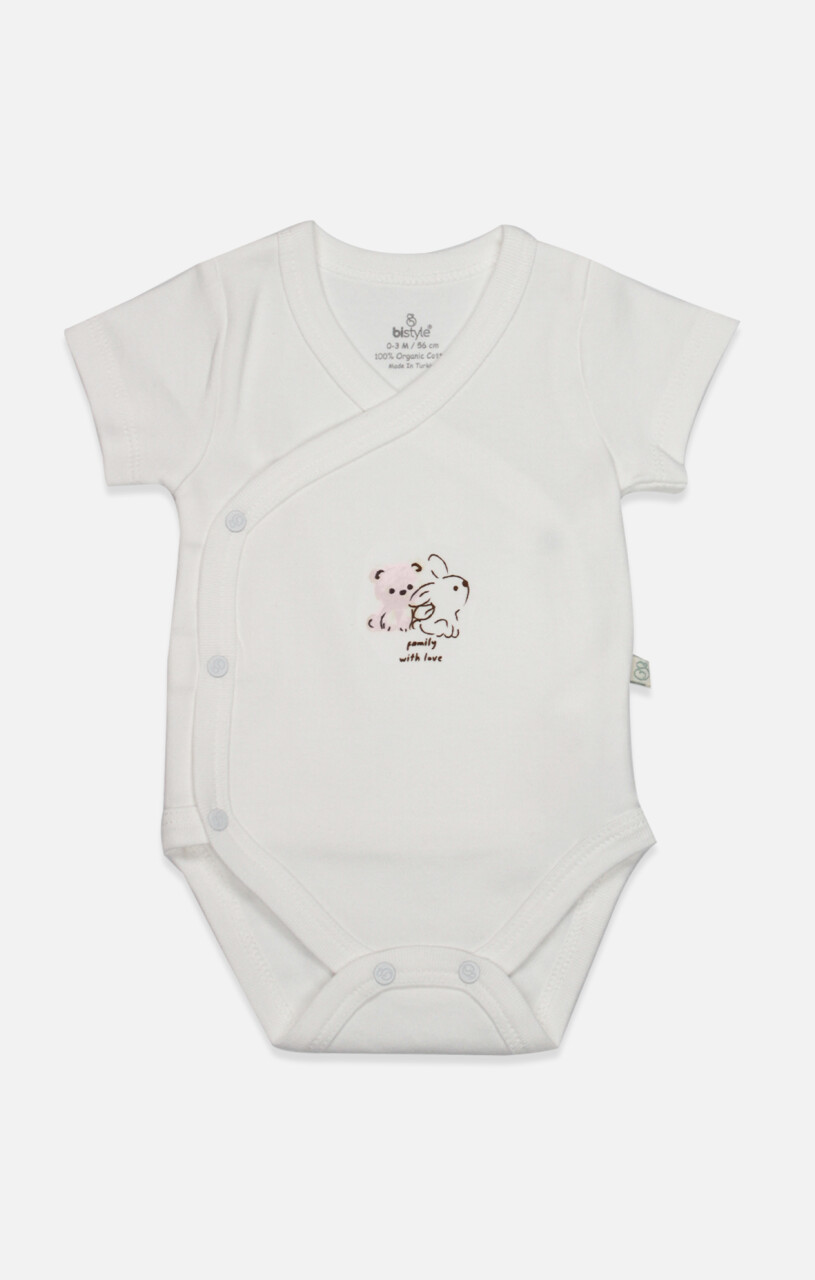 Bistyle Kruvaze Body Yarım Kol Love You Family 17144 Pudra - 1