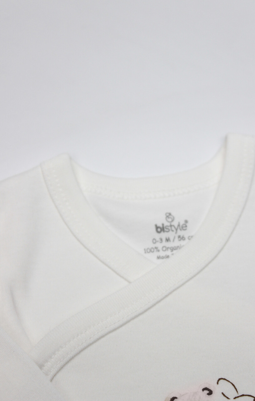 Bistyle Kruvaze Body Yarım Kol Love You Family 17144 Pudra - 2