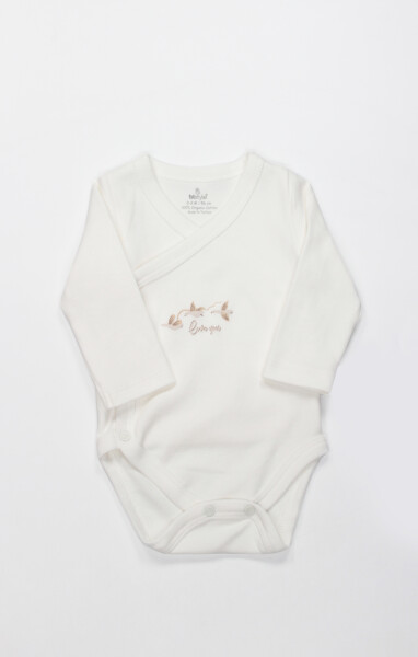 Bistyle Kruvaze Body Uzun Kol Love You Smile 17147 Ekru - Bistyle