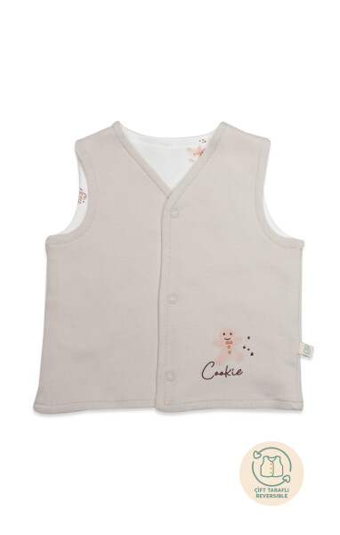 Bistyle Yelek Çift Taraflı Cookies Make Happy 18111 Ekru - Bistyle