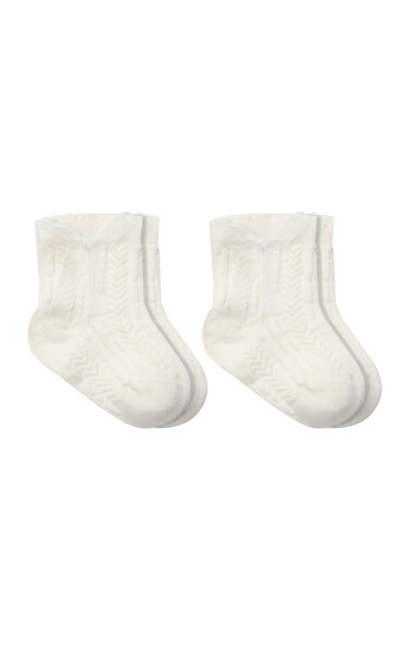 Bistyle Fiyonklu Penye Soket Çorap 2li 10150 Ekru - Bistyle