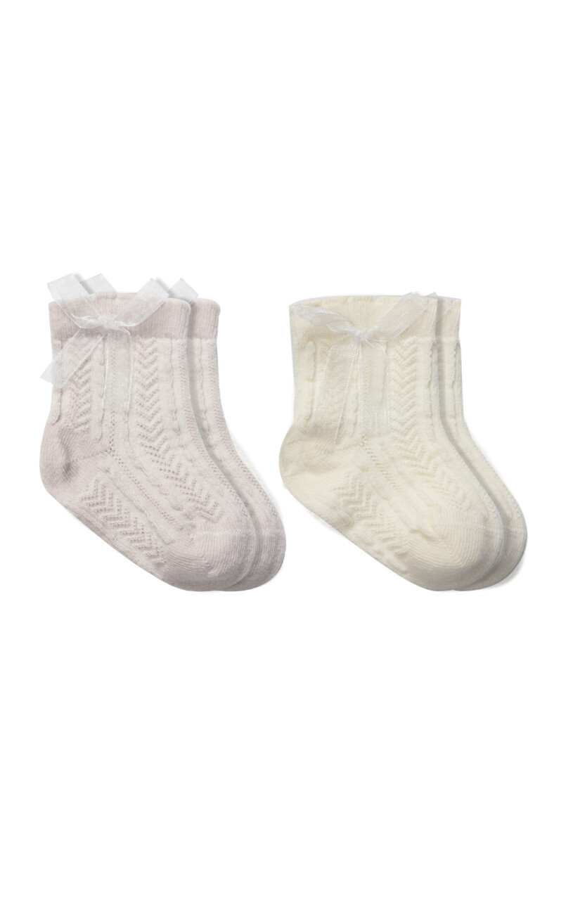Bistyle Fiyonklu Penye Soket Çorap 2li 10149 Taş - 1