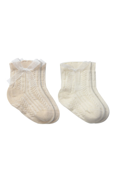 Bistyle Fiyonklu Penye Soket Çorap 2li 10149 Bej - Bistyle
