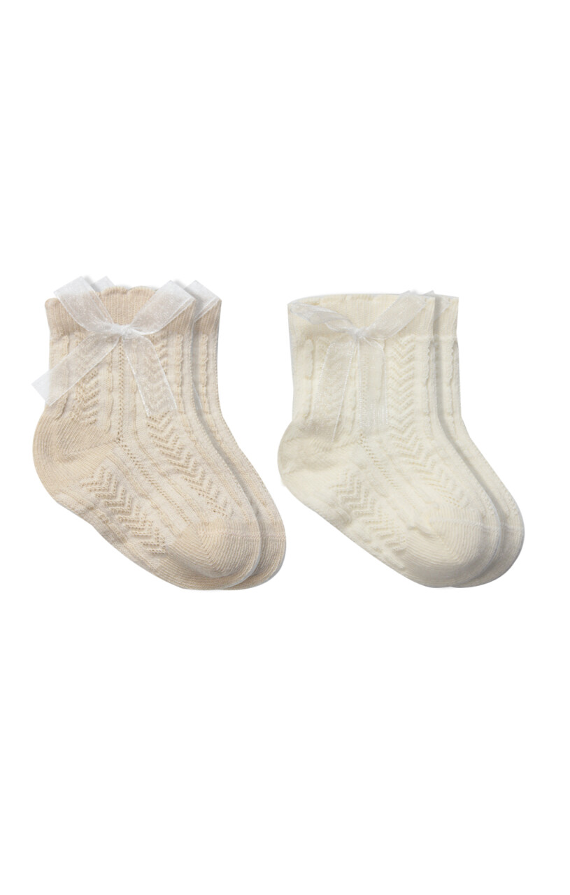 Bistyle Fiyonklu Penye Soket Çorap 2li 10149 Bej - 1