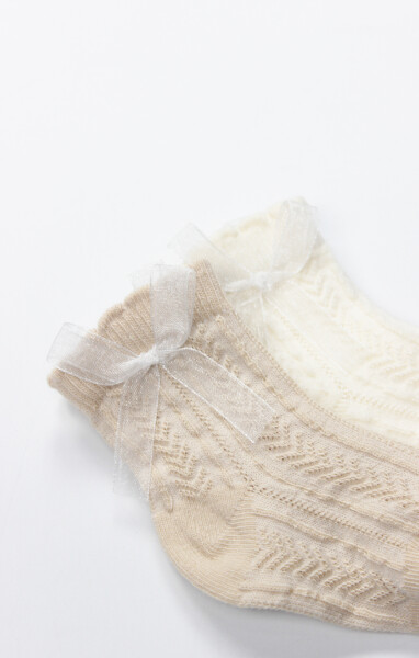 Bistyle Fiyonklu Penye Soket Çorap 2li 10149 Bej - 3