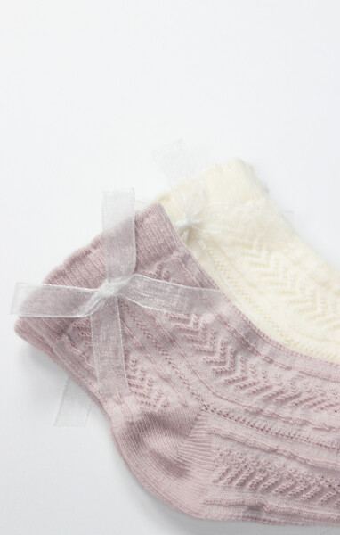 Bistyle Fiyonklu Penye Soket Çorap 2li 10149 Lila - 3