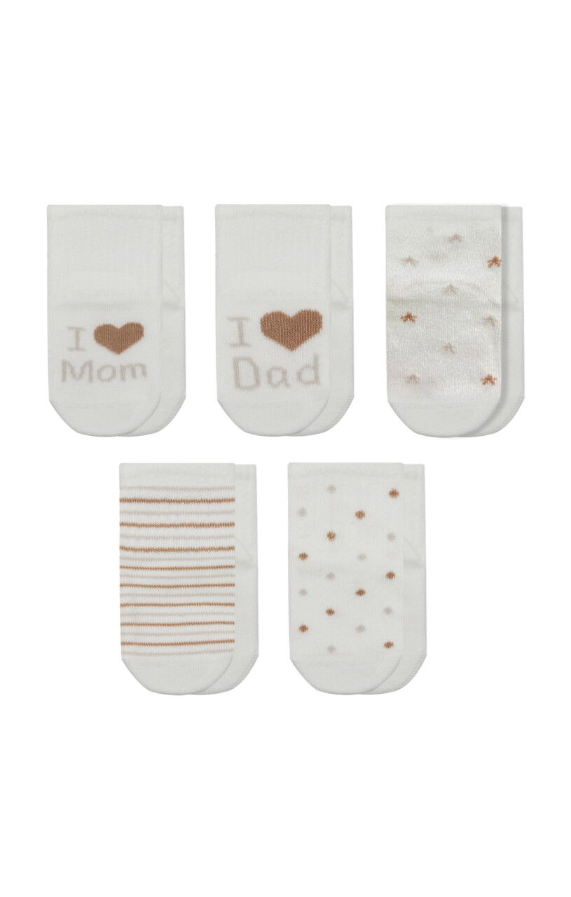 Bistyle Mom Dad Kutulu Penye Soket Çorap 5li 10148 Ekru Kahve - 1