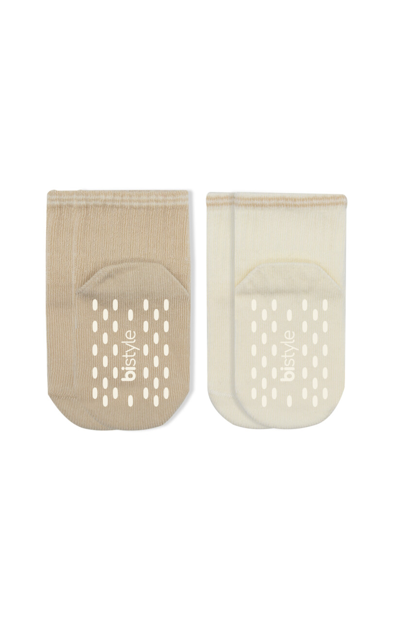 Bistyle Çemberli Basic Penye Kaymaz Soket Çorap 2li 10146 Bej - 1
