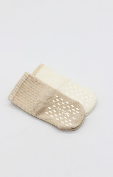 Bistyle Çemberli Basic Penye Kaymaz Soket Çorap 2li 10146 Bej - 3