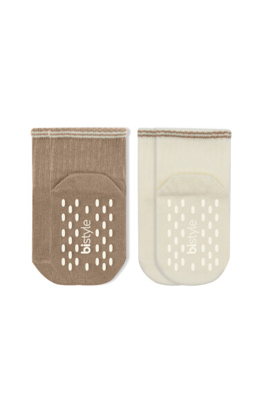 Bistyle Çemberli Basic Penye Kaymaz Soket Çorap 2li 10146 Kahve - Bistyle