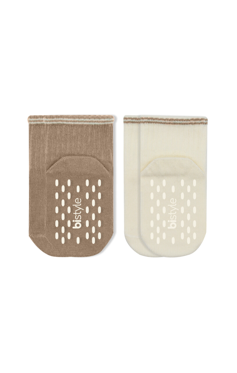 Bistyle Çemberli Basic Penye Kaymaz Soket Çorap 2li 10146 Kahve - 1