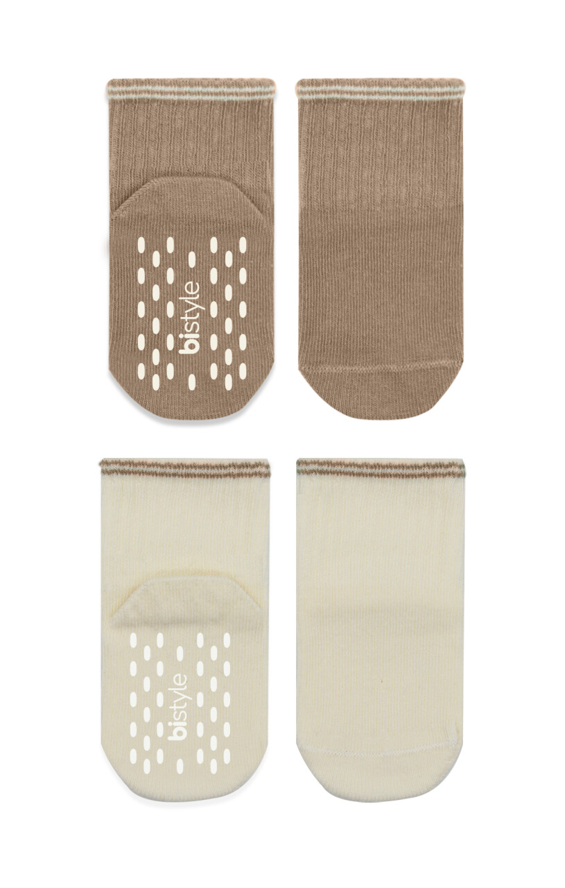 Bistyle Çemberli Basic Penye Kaymaz Soket Çorap 2li 10146 Kahve - 2