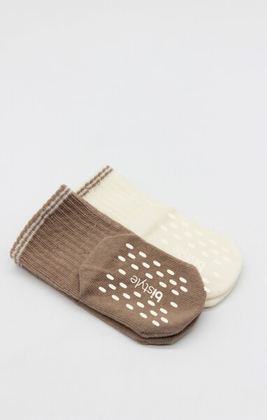 Bistyle Çemberli Basic Penye Kaymaz Soket Çorap 2li 10146 Kahve - 3