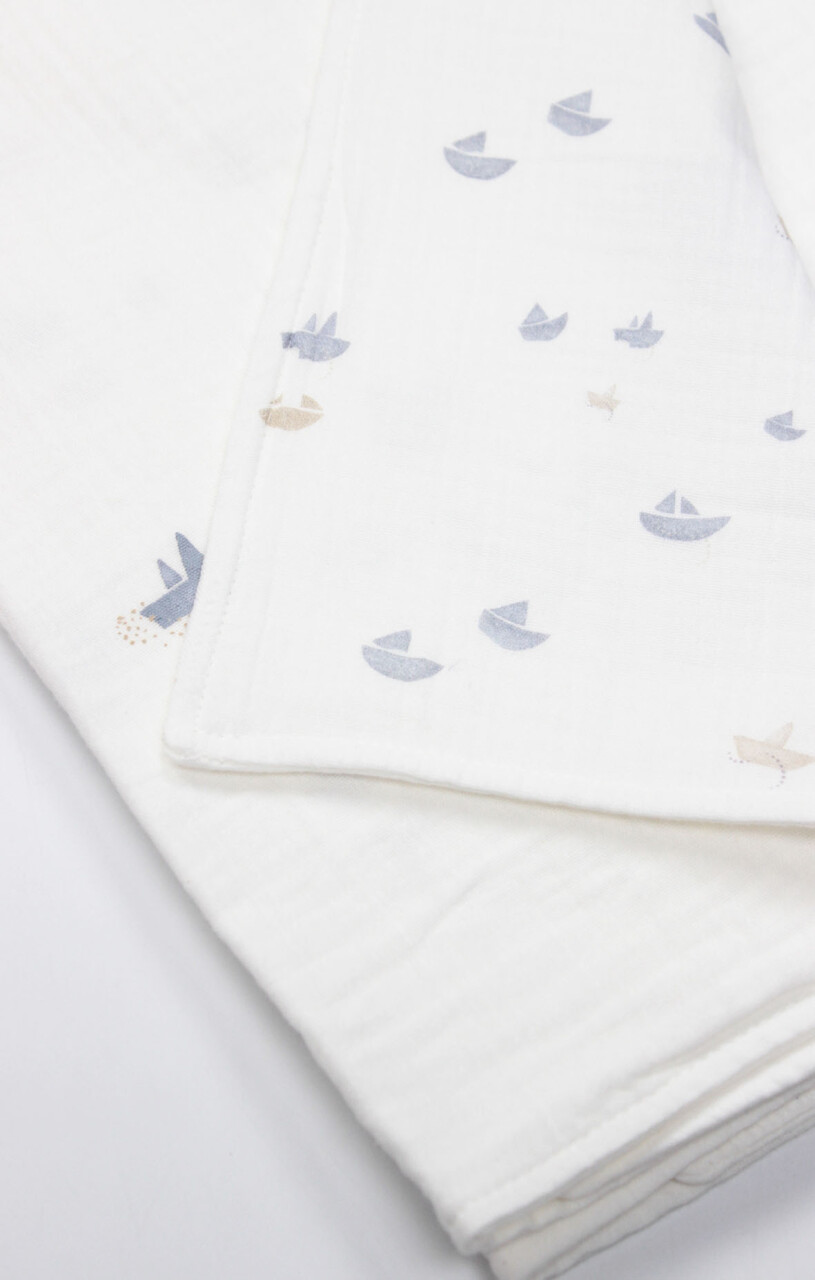 Bistyle Müslin Battaniye Little Boats 70131 86x124cm Ekru - 3