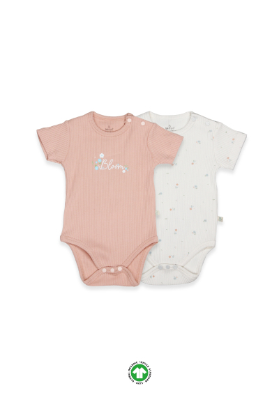 Bistyle Flying Bloom White Yarım Kol 2'Li Body 17118 Ekru Gül Kurusu - Bistyle