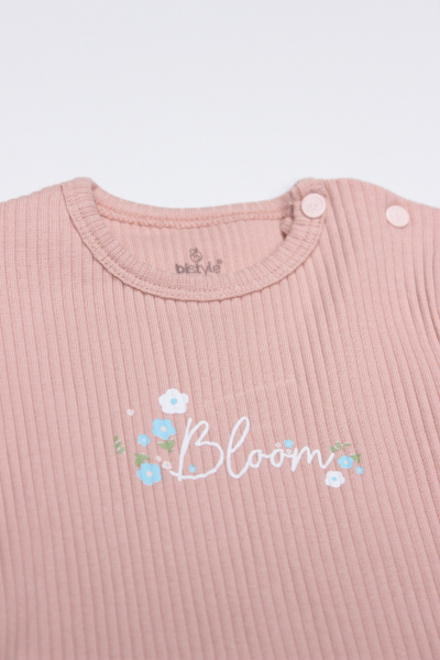 بدلة جسم من قطعتين بأكمام قصيرة بيضاء من Bistyle Flying Bloom، رقم الموديل 17118، لون بيج وردي - 2