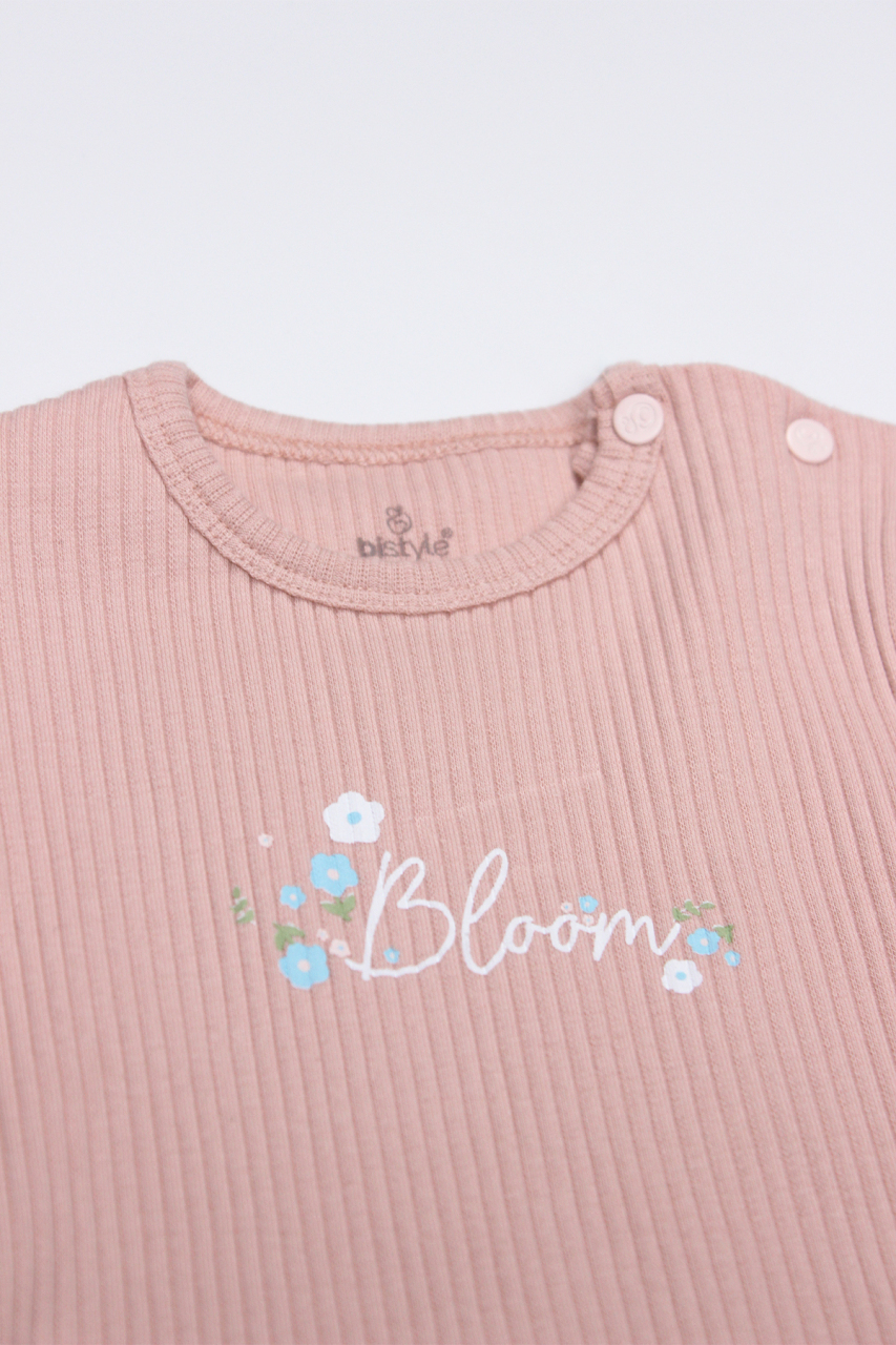 بدلة جسم من قطعتين بأكمام قصيرة بيضاء من Bistyle Flying Bloom، رقم الموديل 17118، لون بيج وردي - 2