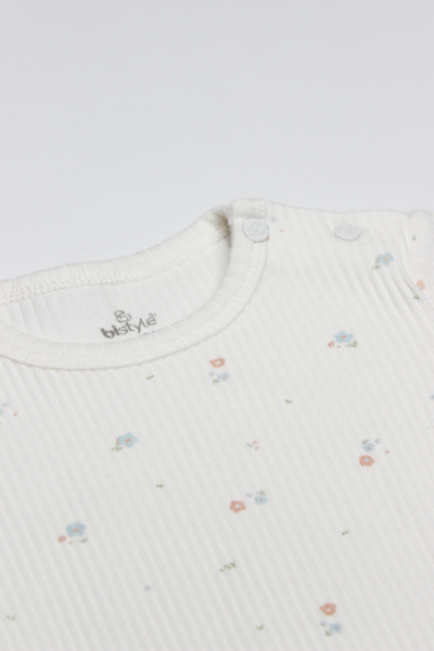 بدلة جسم من قطعتين بأكمام قصيرة بيضاء من Bistyle Flying Bloom، رقم الموديل 17118، لون بيج وردي - 5