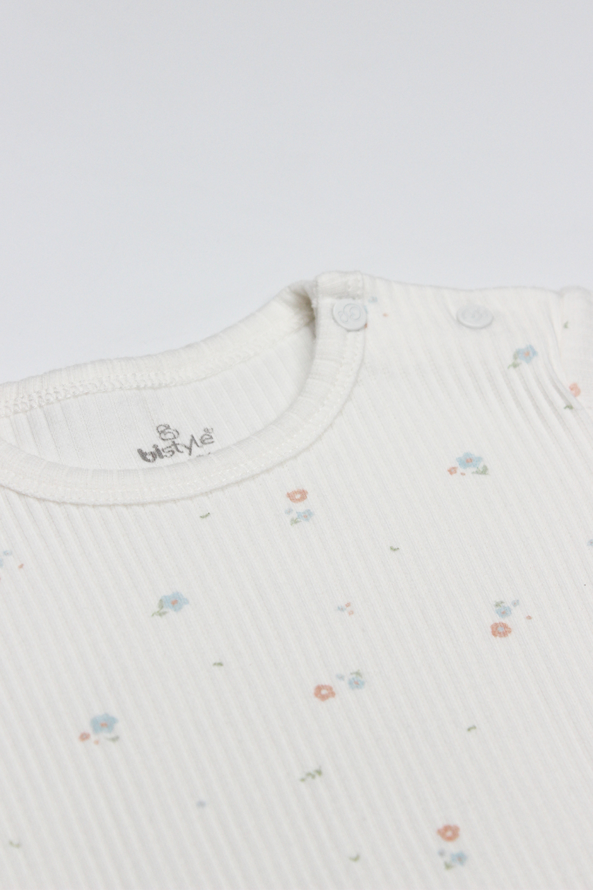 بدلة جسم من قطعتين بأكمام قصيرة بيضاء من Bistyle Flying Bloom، رقم الموديل 17118، لون بيج وردي - 5