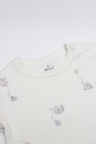 Bistyle Flying Elephant Yarım Kol 2'Li Body 17116 Ekru Gri - 3