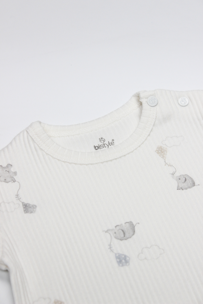 Bistyle Flying Elephant Yarım Kol 2'Li Body 17116 Ekru Gri - 3