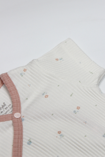 بدلة جسم قصيرة الأكمام من قطعتين من Bistyle Bloom Rose، لون بيج وردي، رقم الموديل 17119 - 3