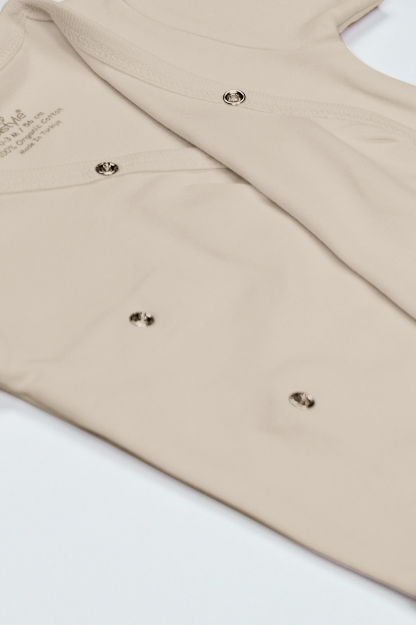 بدلة جسم بيستايل العضوية الطبيعية الأساسية ذات الأكمام الطويلة الملفوفة BS17102 بيج - 4