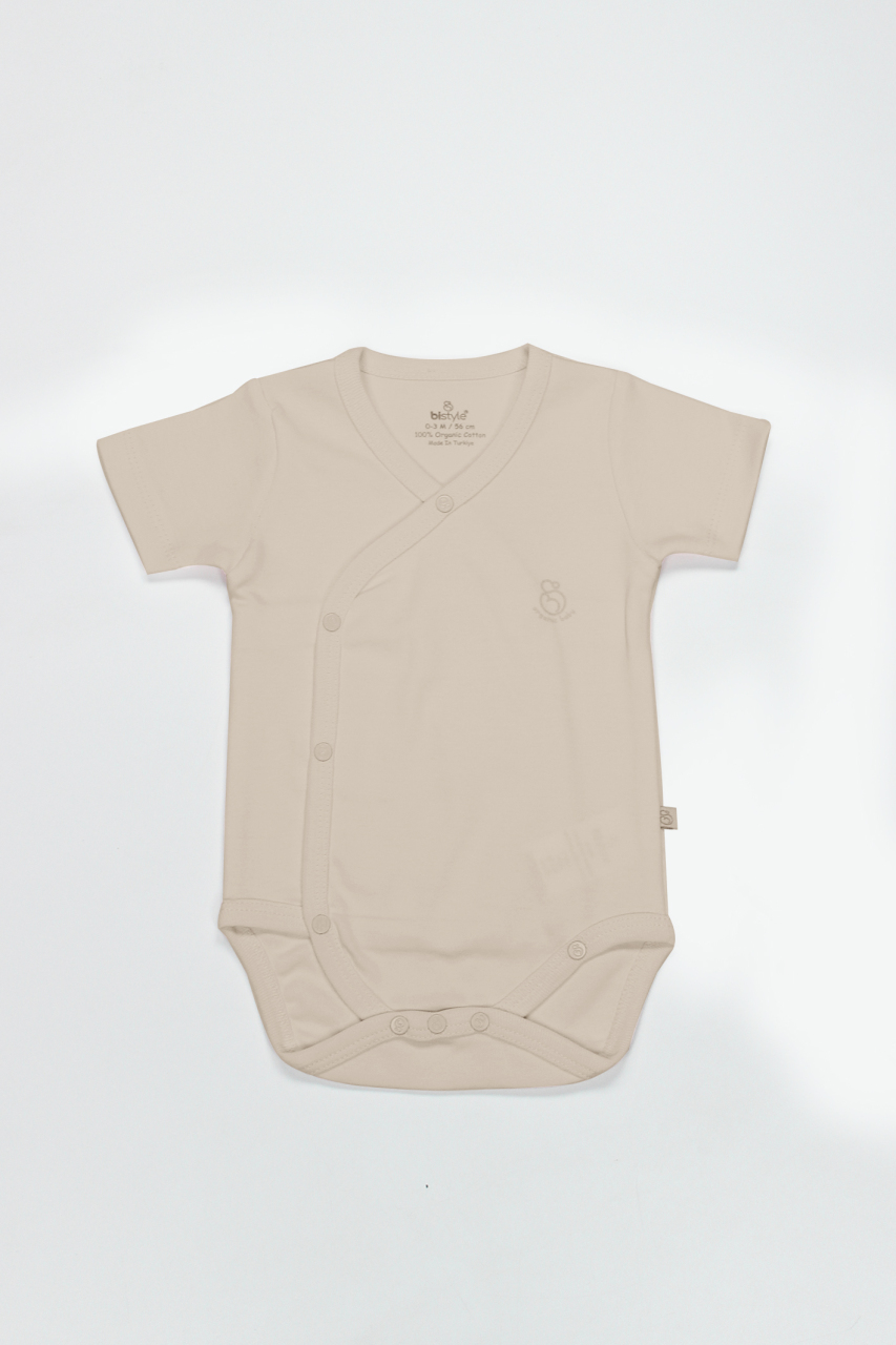 بدلة جسم بيستايل العضوية الطبيعية الأساسية بتصميم لفّ نصف كم BS17101 بيج - 1